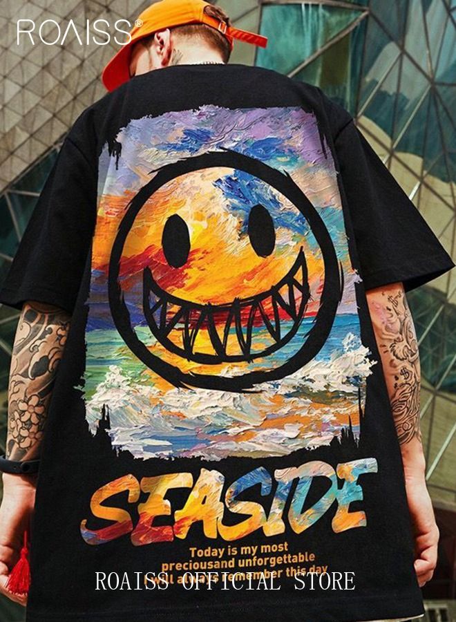 roaiss 2Pcs Men's T-shirt Loose Version Trendy All-Match Pattern Printing Short Sleeves  - Image 2