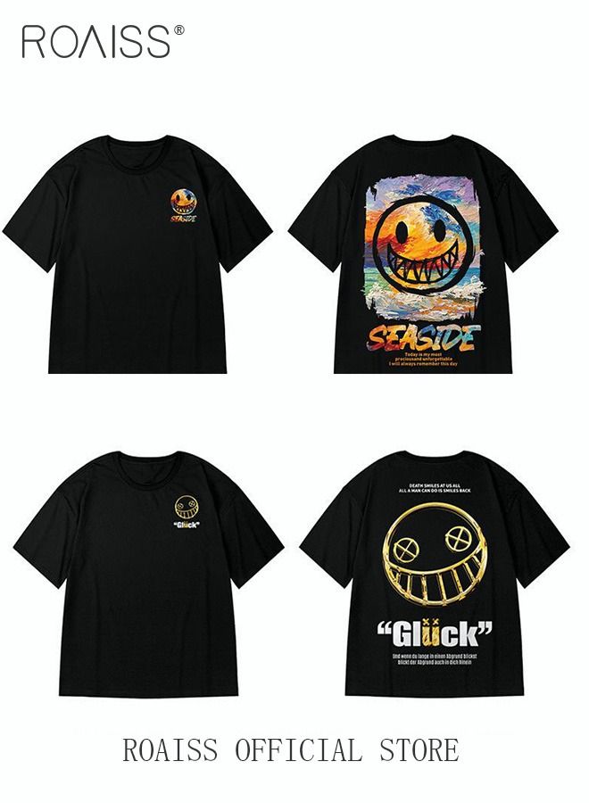 roaiss 2Pcs Men's T-shirt Loose Version Trendy All-Match Pattern Printing Short Sleeves  - Image 4