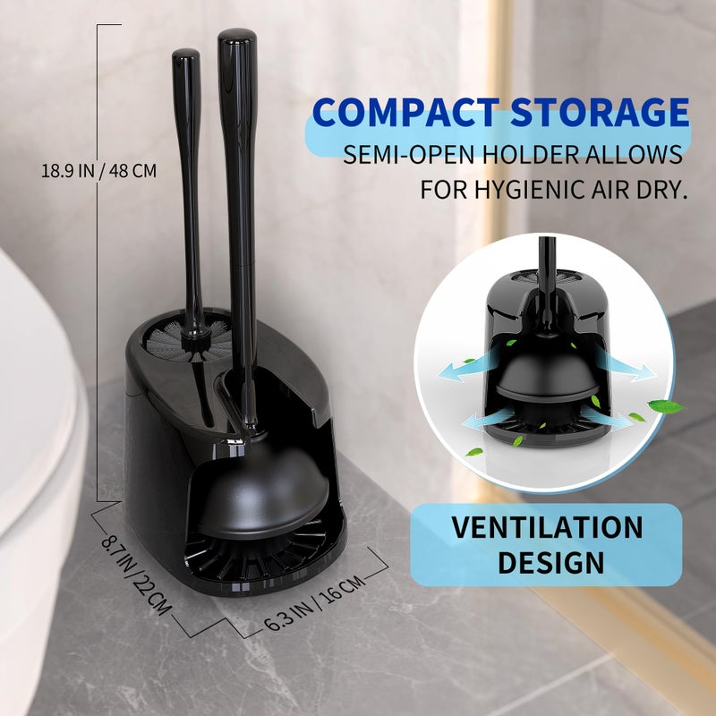 Mr Siga MR.SIGA Toilet Plunger and Bowl Brush with Holder, Heavy Duty Toilet Brush and Plunger Set for Bathroom Cleaning, Black, 1 Set - Image 3
