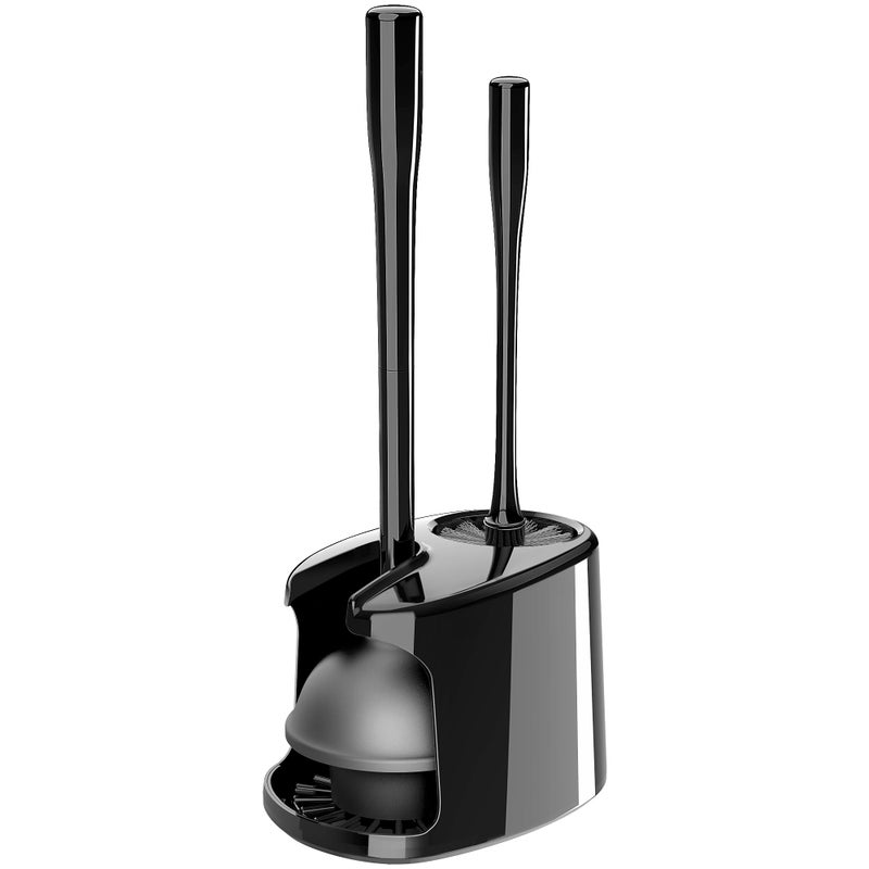 Mr Siga MR.SIGA Toilet Plunger and Bowl Brush with Holder, Heavy Duty Toilet Brush and Plunger Set for Bathroom Cleaning, Black, 1 Set - Image 1