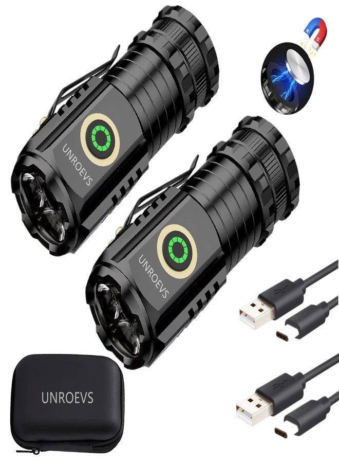 UNROEVS مصباح يدوي صغير من UNROEVS بقوة 2550 لومن، قابل لإعادة الشحن عبر منفذ USB-C، مصباح صغير عالي الإضاءة بخمسة أوضاع، مصباح جيب بمشبك، مصباح مغناطيسي للاستخدام اليومي، والتخييم، والمشي لمسافات طويلة، وحالات الطوارئ (عبوة من قطعتين) - Image 1