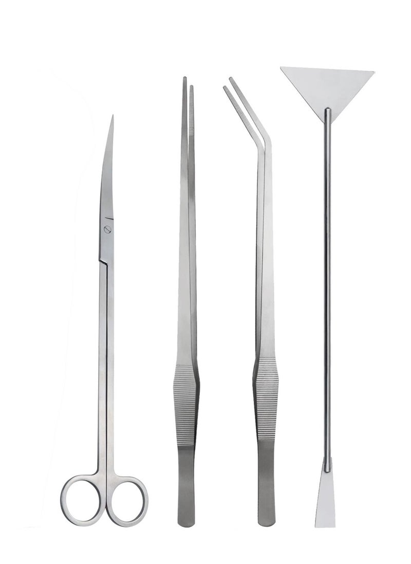 Excefore - 4 in 1 Tweezers Scissors Spatula Scrapers Tool Set, Aquarium Aquascape Tools Kit, Anti-Rust Aquatic Plant Tool, Suitable for Fish Tank Cleaning Kit - Image 1