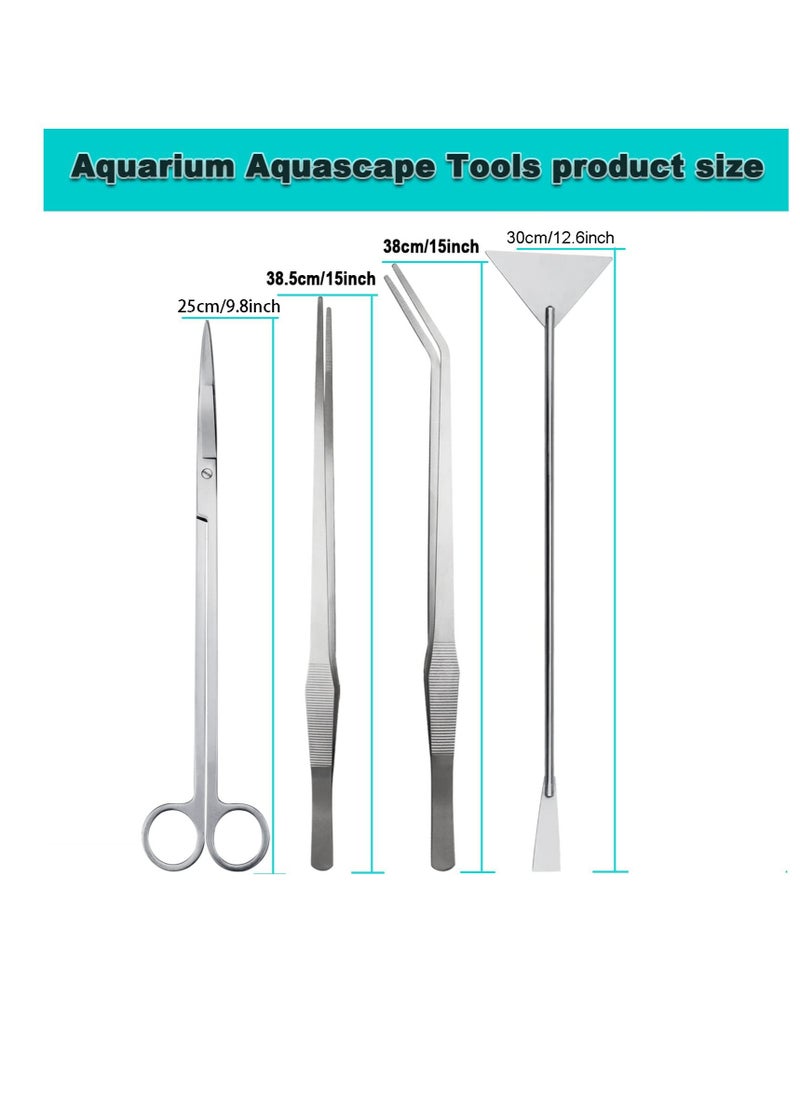 Excefore - 4 in 1 Tweezers Scissors Spatula Scrapers Tool Set, Aquarium Aquascape Tools Kit, Anti-Rust Aquatic Plant Tool, Suitable for Fish Tank Cleaning Kit - Image 1