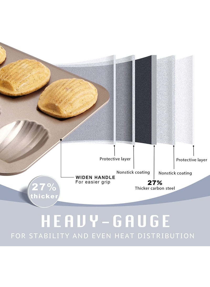 Nonstick Bakeware 2-Pack 12-Cavity Heavy Duty Cookie Trays, Oven Safe, Warp Resistant Crust Shape Mold Cake Pans, Champagne Gold - Image 5