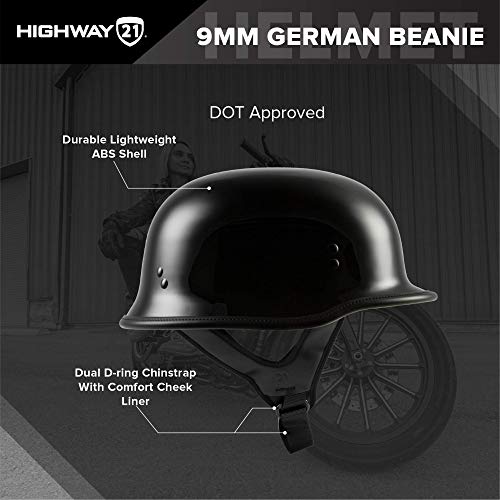 Highway 21 Motorcycle 9mm Half Helmet (German Style) (Matte Black, Medium) - Image 2