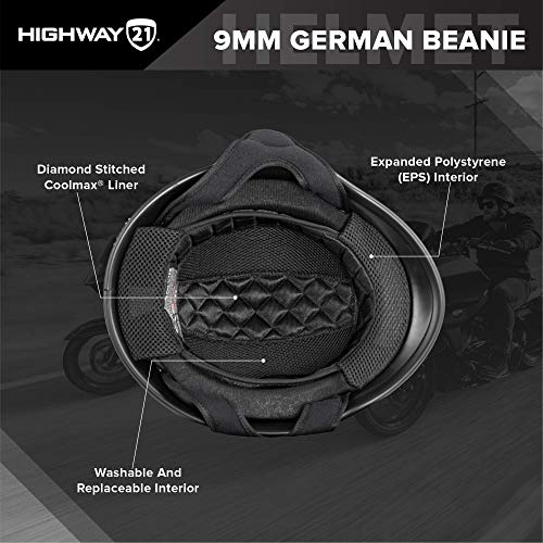 Highway 21 Motorcycle 9mm Half Helmet (German Style) (Matte Black, Medium) - Image 3