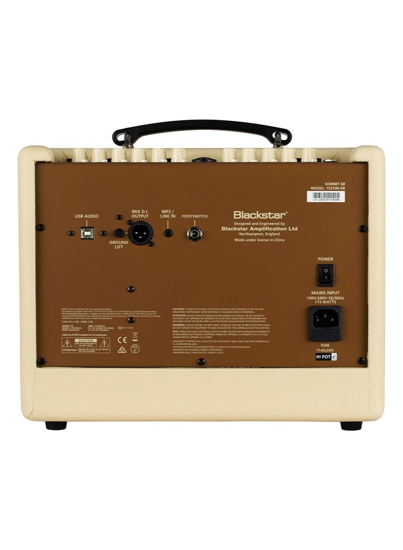 Blackstar Sonnet 60 -1 x 6.5”/1 x 1” 60 Watt Blonde Acoustic Guitar Combo Amplifier - Image 2