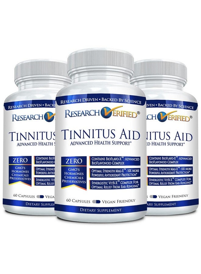 Research Verified Tinnitus Aid - Lessen Internal Ringing - Ginkgo Biloba, Vitamin C, Full Spectrum B Complex Blend, Magnesium - 3 Month Supply - Vegan - Made in The USA - Image 1