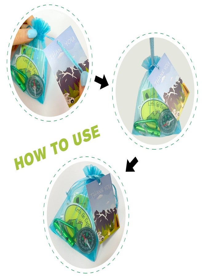 BANBALLON 110 قطعة من حقائب هدايا حفلات أعياد الميلاد السعيدة للتخييم مع بوصلة تخييم، صفارات المشي لمسافات طويلة، سلسلة مفاتيح، ملصقات تخييم، ديكورات للمخيمات الخارجية ومغامرات الطبيعة والاستكشاف - Image 4