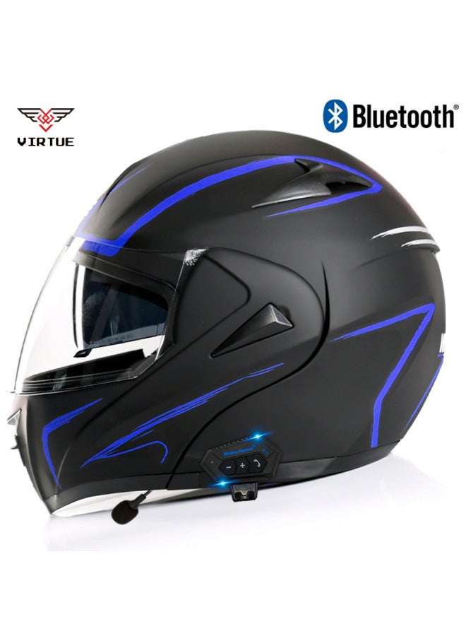 Men's Open Face Bluetooth Motorcycle Helmet, Blue Lightning Transparent Visor, 3C Certified