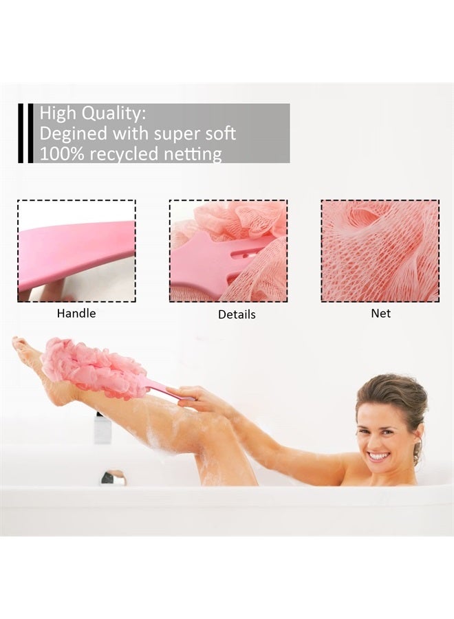 WOBEVB Back Scrubber for Shower, Back Brush Long Handle for Shower, Soft Nylon Mesh Sponge for Shower, Loofah On a Stick for Men Women, Exfoliating Scrub Cleaning Luffa for Elderly