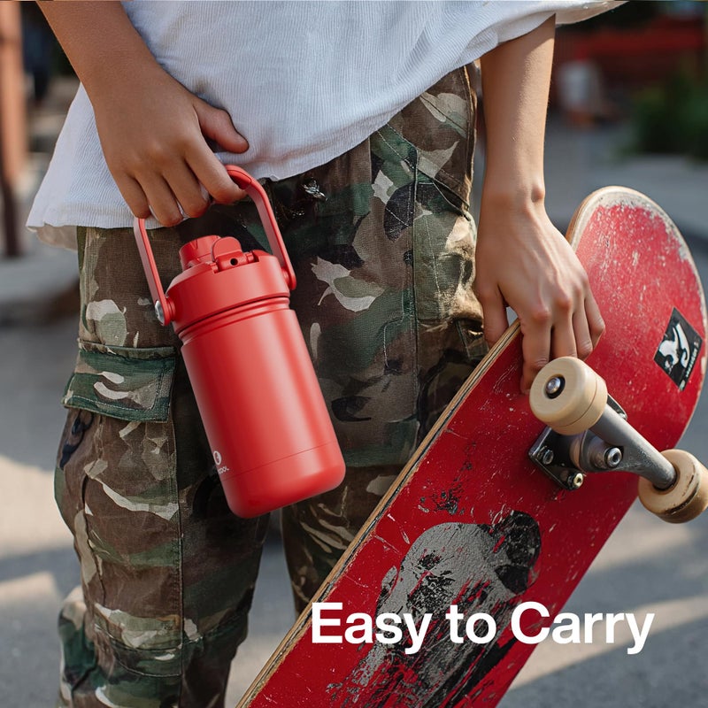 ENCOOL Kids Insulated Water Bottle with Straw - 12oz Stainless Steel Water Bottle with Dual Spouts, Leak-Proof, BPA-Free, Double Wall Vacuum Keeps Cold for 24 Hours for Sports, Travel, School (Cream Moon) - Image 2