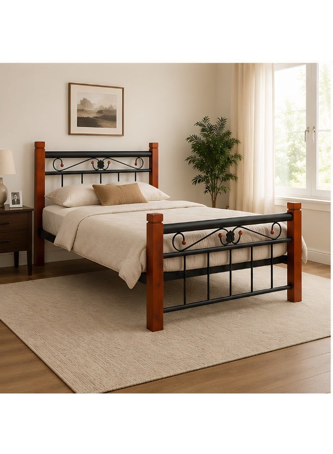 SUNLIT HOME VIENA Solid wood metal Single Bed | Sturdy Modern Design Wooden Single Bed Frame 190X90 Cm - Image 1