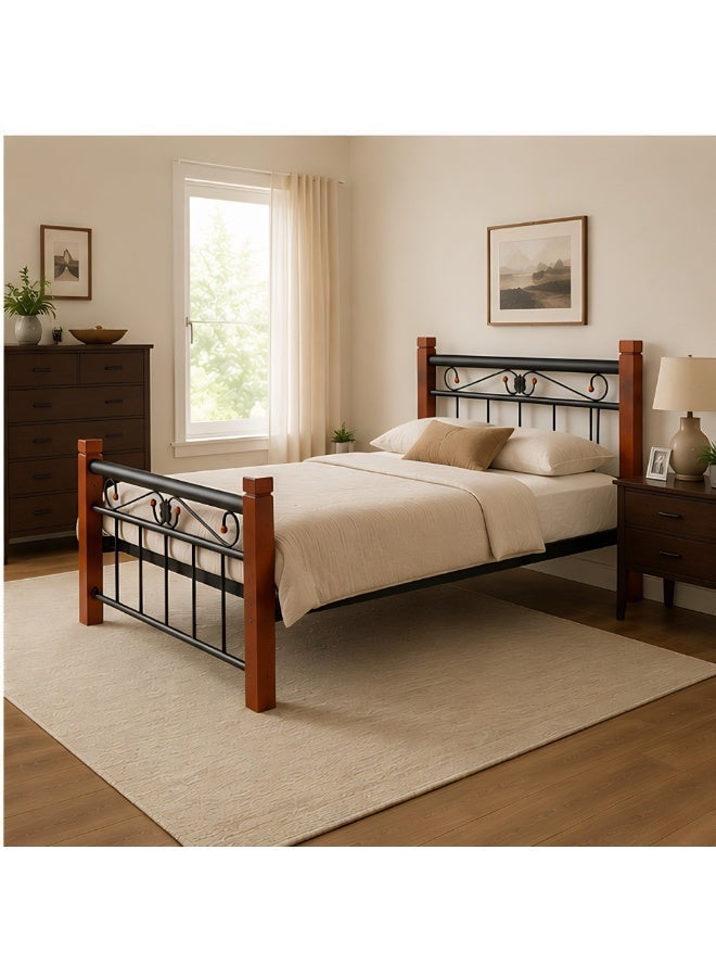SUNLIT HOME VIENA Solid wood metal Single Bed | Sturdy Modern Design Wooden Single Bed Frame 190X90 Cm - Image 3