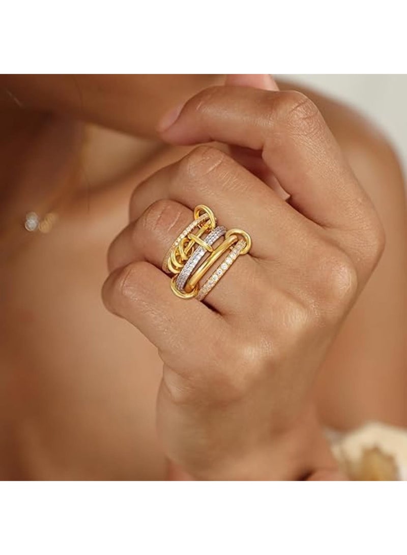سيوسي Gold Stackable Rings for Women, Non-Tarnish 18K Gold Plated Ring Set, Dainty Cubic Zirconia Multi Metal Stackable Rings for Women, Party, Daily Wear, Travel, Jewelry Accessories - Image 4