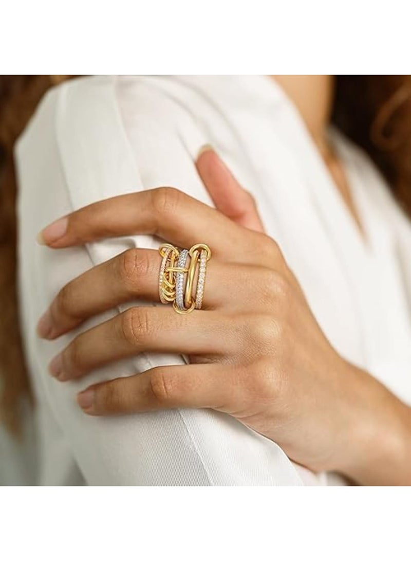 سيوسي Gold Stackable Rings for Women, Non-Tarnish 18K Gold Plated Ring Set, Dainty Cubic Zirconia Multi Metal Stackable Rings for Women, Party, Daily Wear, Travel, Jewelry Accessories - Image 3