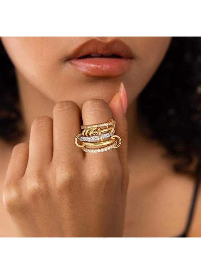 سيوسي Gold Stackable Rings for Women, Non-Tarnish 18K Gold Plated Ring Set, Dainty Cubic Zirconia Multi Metal Stackable Rings for Women, Party, Daily Wear, Travel, Jewelry Accessories - Image 2