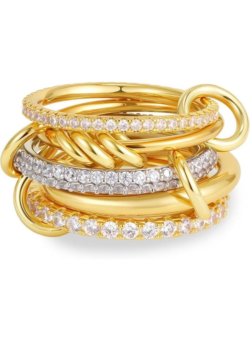 سيوسي Gold Stackable Rings for Women, Non-Tarnish 18K Gold Plated Ring Set, Dainty Cubic Zirconia Multi Metal Stackable Rings for Women, Party, Daily Wear, Travel, Jewelry Accessories - Image 1