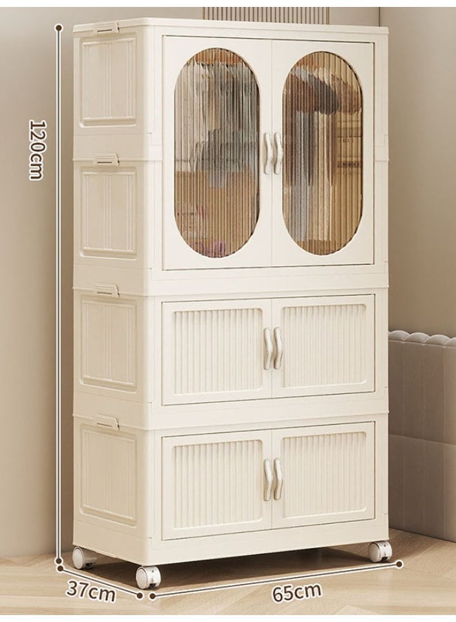 CozyNest Freestanding Portable Wardrobe Closet Organizer with Hanging Rod & Doors Folding Stackable Clothes Storage Bins with Lids, Dust-Proof Collapsible Garment Cabinet with Wheels for Clothing Organization in Bedroom & Office - Image 1