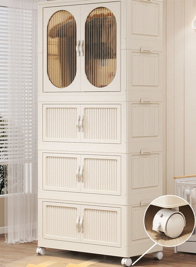 CozyNest Freestanding Portable Wardrobe Closet Organizer with Hanging Rod & Doors Folding Stackable Clothes Storage Bins with Lids, Dust-Proof Collapsible Garment Cabinet with Wheels for Clothing Organization in Bedroom & Office - Image 4