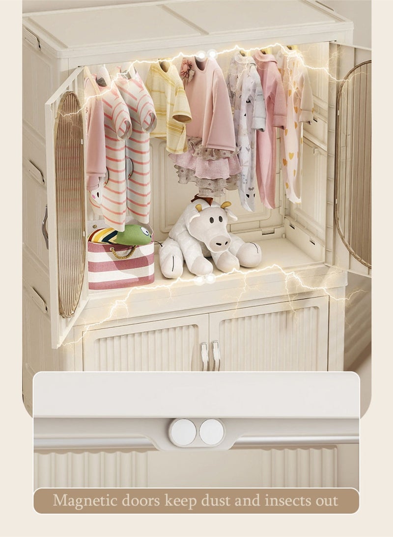 CozyNest Freestanding Portable Wardrobe Closet Organizer with Hanging Rod & Doors Folding Stackable Clothes Storage Bins with Lids, Dust-Proof Collapsible Garment Cabinet with Wheels for Clothing Organization in Bedroom & Office - Image 3