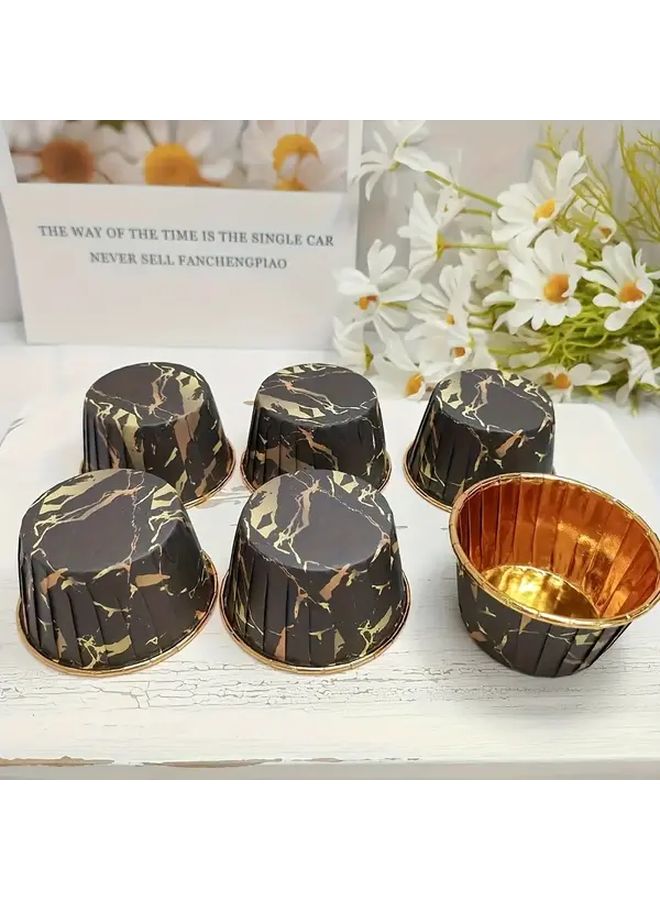 50 Pcs Black Marble Pattern Disposable Cake Cups Heat Resistant Glossy Paper Cupcake Liners Ruffled Edge Muffin Molds For Weddings And Birthday Parties - Image 5