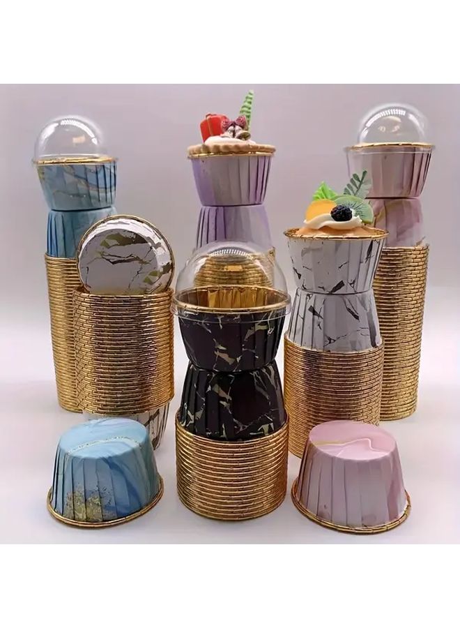 50 Pcs Black Marble Pattern Disposable Cake Cups Heat Resistant Glossy Paper Cupcake Liners Ruffled Edge Muffin Molds For Weddings And Birthday Parties - Image 1