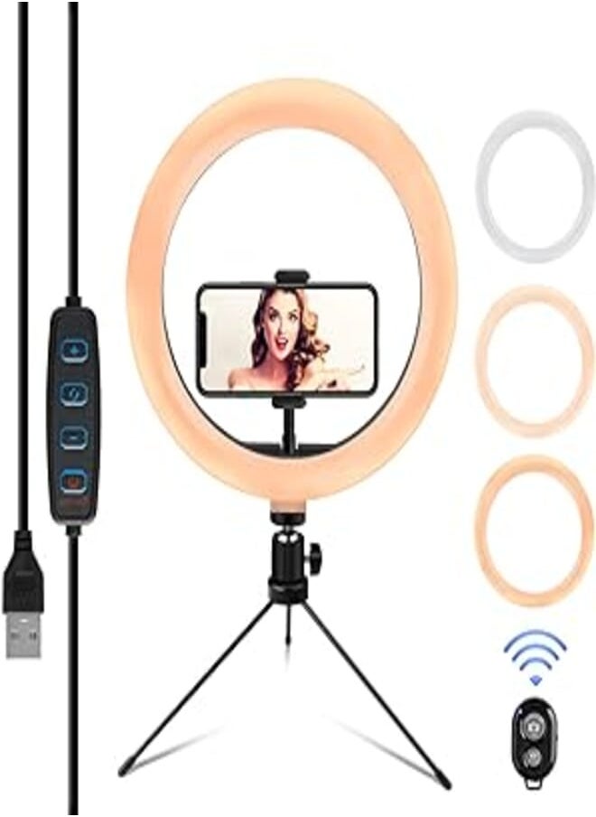 Elegant Choise Elegant Choise Selfie Ring Light with Tripod Stand and Cell Phone Holder Desktop LED Ring Light for Phone Remote Control for Photography YouTube Video and Makeup Live Streaming 3 Light Modes(10.2'') 