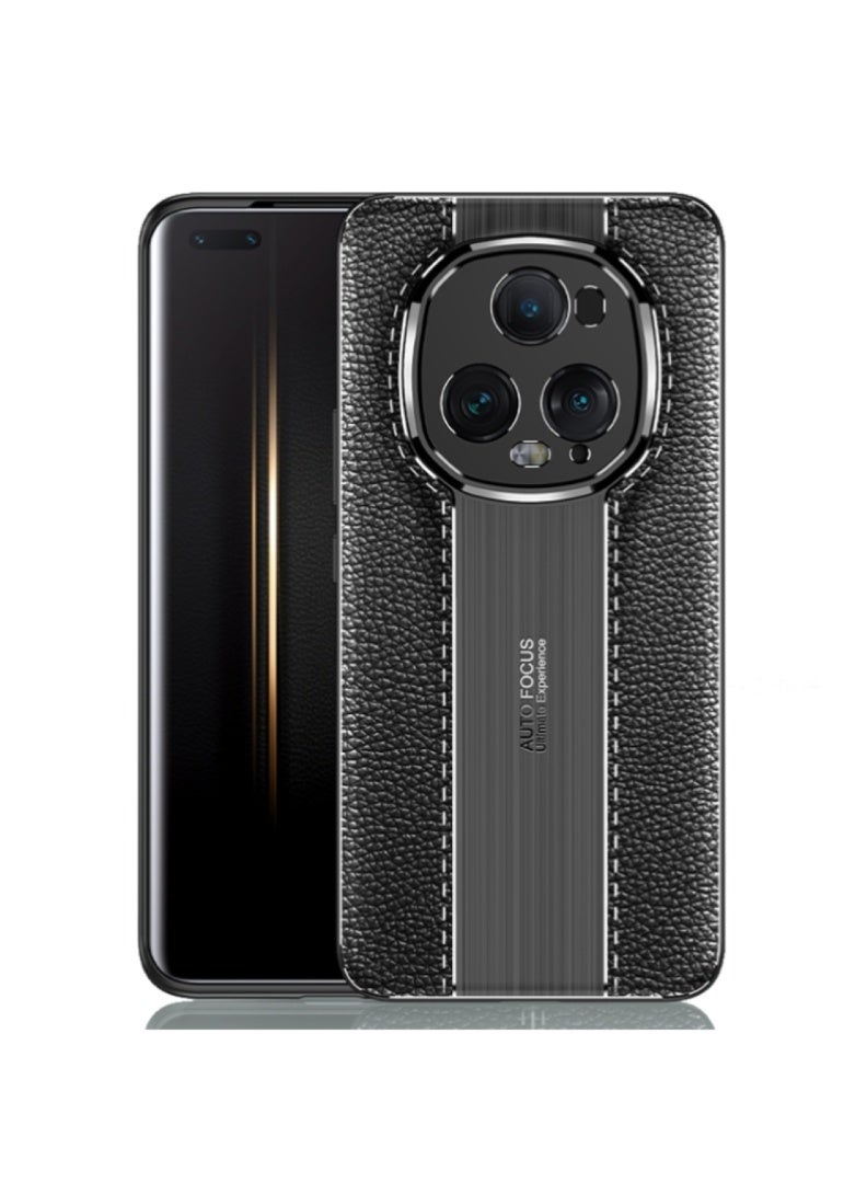 Case For Honor Magic 5 Ultimate 5G   ,- Brushed Shockproof Cover Leather Pattern Durable Protection Case Anti-Slip - With Ultra Protection For Camera - Black - Image 1