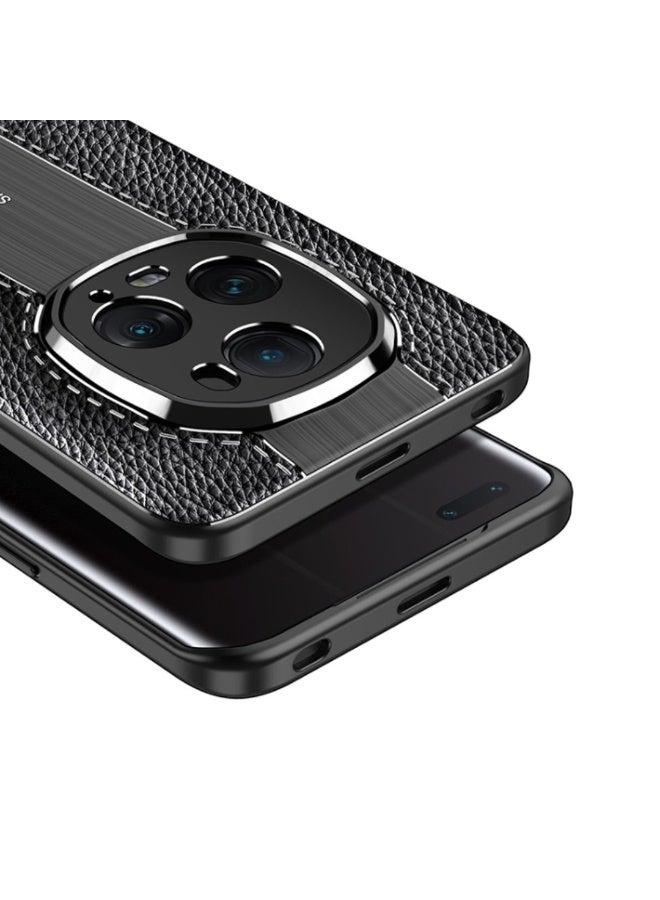 Case For Honor Magic 5 Ultimate 5G   ,- Brushed Shockproof Cover Leather Pattern Durable Protection Case Anti-Slip - With Ultra Protection For Camera - Black - Image 2