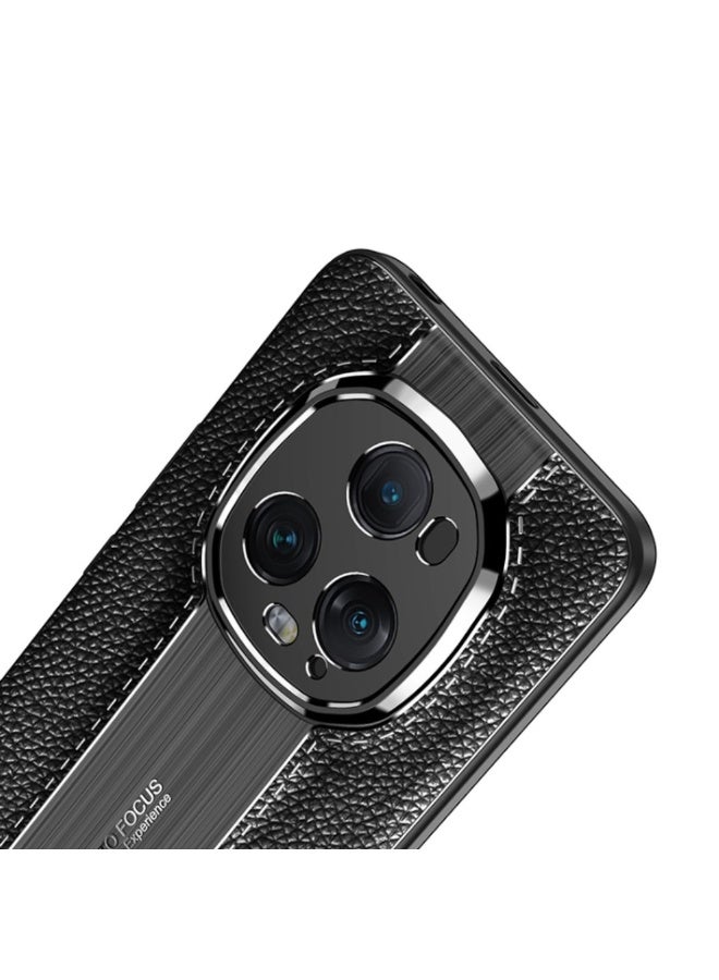 Case For Honor Magic 5 Ultimate 5G   ,- Brushed Shockproof Cover Leather Pattern Durable Protection Case Anti-Slip - With Ultra Protection For Camera - Black - Image 4