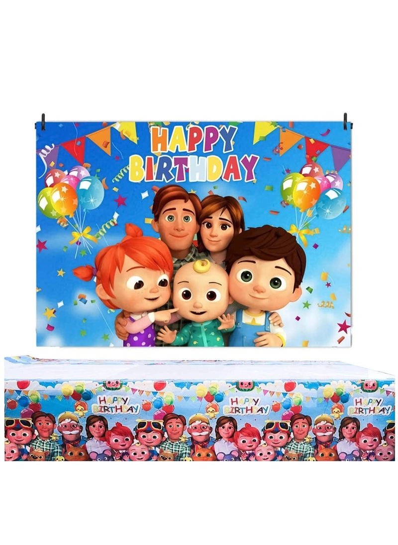 KASTWAVE Coco Cartoon Melon Birthday Party Supplies, Cartoon Family Party Backdrops Kids Happy Birthday  - Image 1