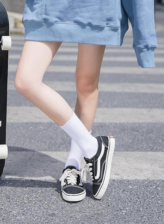 5 Pairs Womens Crew Socks Casual Athletic Gym LightWeight Thin Cotton Socks，Comfort Breathable Socks，Non-Slip，White