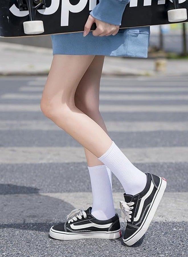 DUNISO 5 Pairs Womens Crew Socks Casual Athletic Gym LightWeight Thin Cotton Socks，Comfort Breathable Socks，Non-Slip，White - Image 3