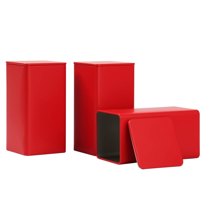 Tianhui Square Tin Can Empty Cube Steel Box Storage Container kit 65mm Series for Treats Gifts Favors Loose Tea Coffee and Crafts Red 3L