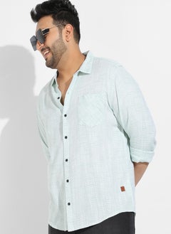 Instafab Plus Instafab Plus Men's White & Green Horizontal Chalk Striped Shirt  - Image 1