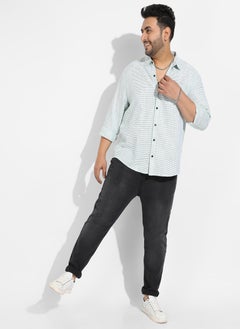 Instafab Plus Instafab Plus Men's White & Green Horizontal Chalk Striped Shirt  - Image 5