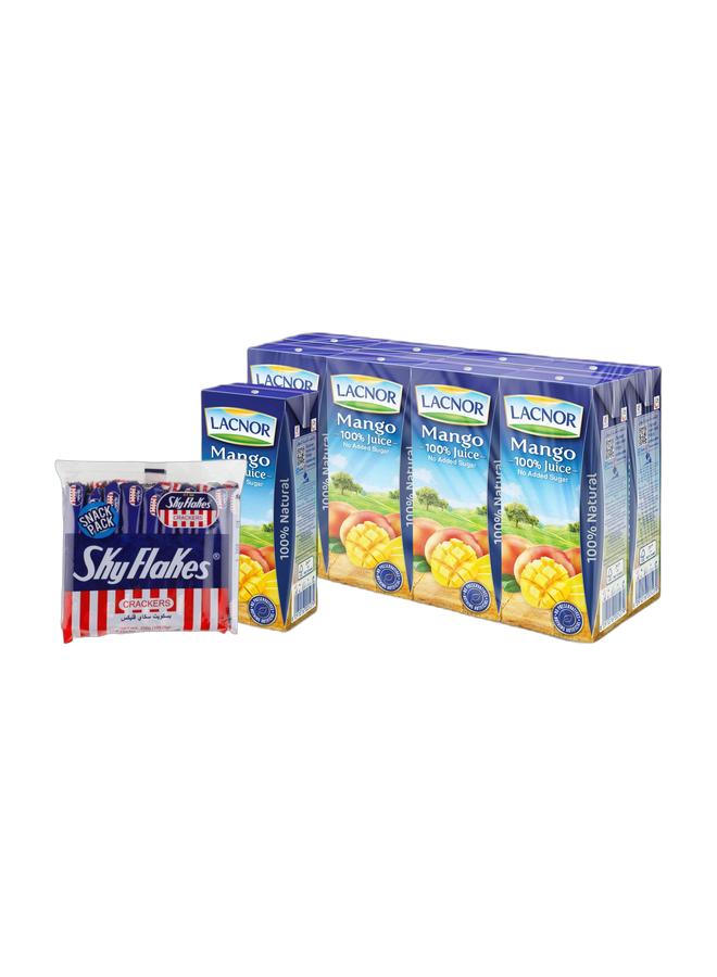 noon Sky Flakes Sky Flakes Crackers 25grams Pack of 10 + Lacnor 100% Juice, No Added Sugar, Mango 180ml Pack of 8 - Image 1