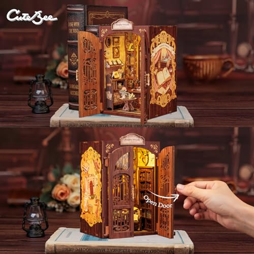 CuteBee مجموعة كيوتبي لركن الكتب - مجموعة منزل مصغر افعلها بنفسك للبالغين والمراهقين، نموذج منزل صغير لركن الكتب، ديكور رف الكتب، هدايا للعائلة والأصدقاء - Image 3