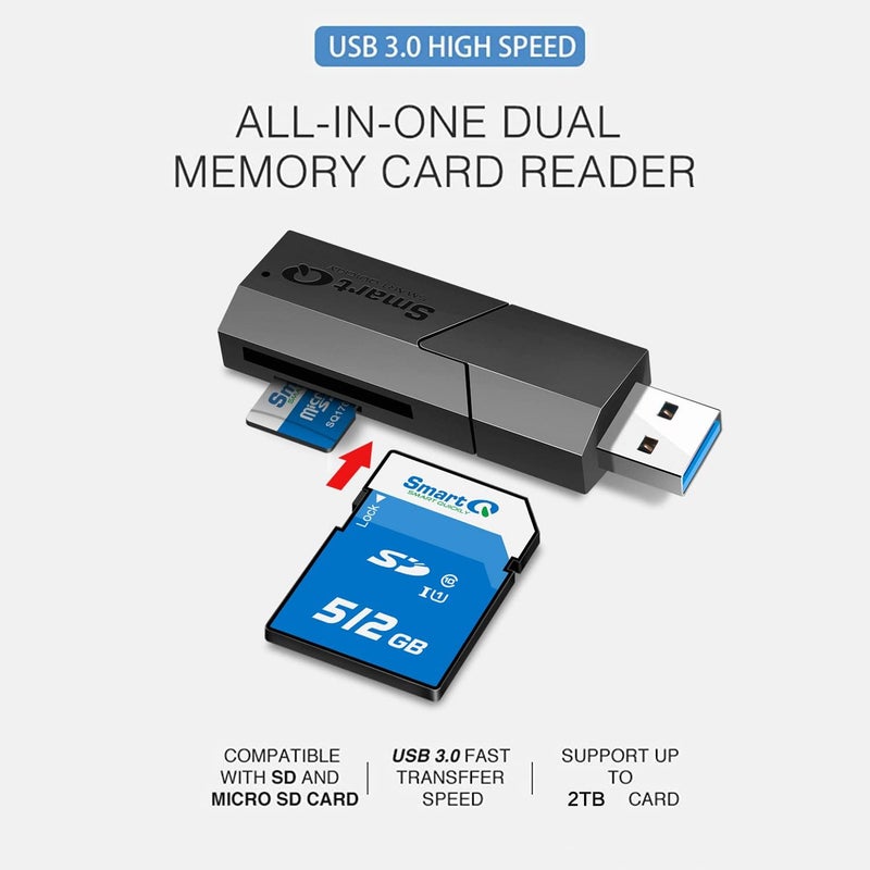 SmartQ USB 3.0 Dual Slot SD Card Reader – Fast SD & Micro SD Memory Card Reader for Camera, Photographer, Laptop, MacBook & Windows PC - Image 3