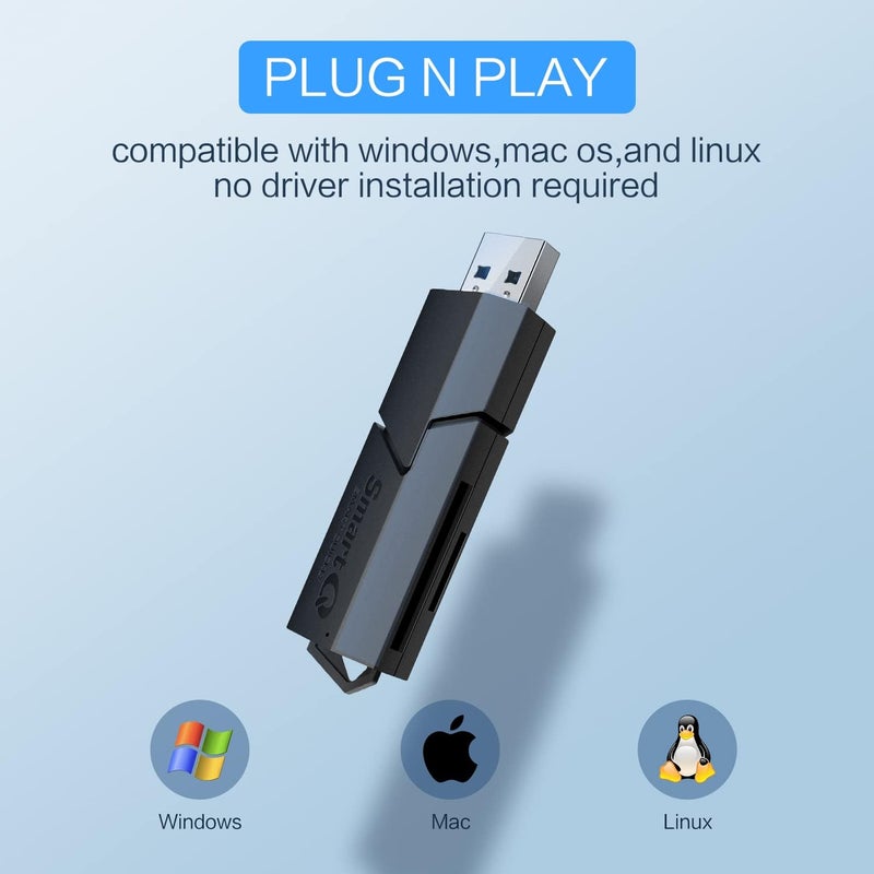 SmartQ USB 3.0 Dual Slot SD Card Reader – Fast SD & Micro SD Memory Card Reader for Camera, Photographer, Laptop, MacBook & Windows PC - Image 4
