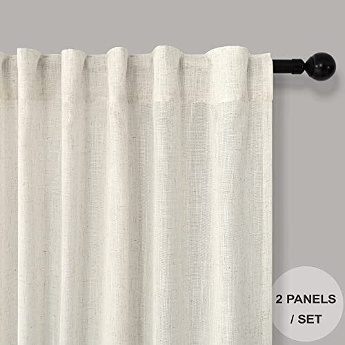 Pitalk Natural Linen Bedroom Curtains 63 Inch Length 2 Panels Back Tab Rod Pocket Sheer Light Filtering Semi Transparent Lightweight Ivory Cream Colored Curtain for Living Room Sand Beach Farmhouse Off White - Image 2