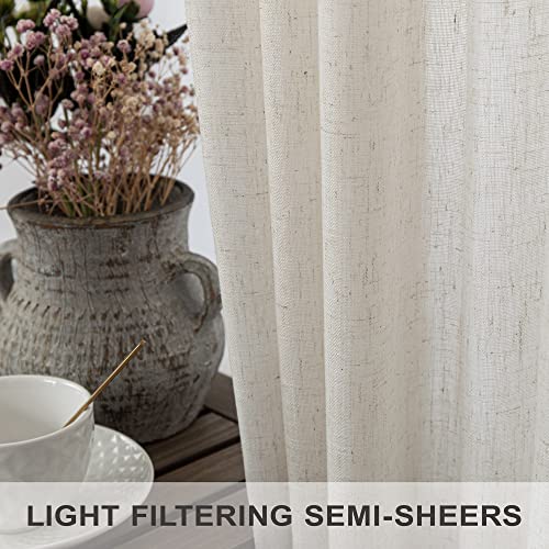 Pitalk Natural Linen Bedroom Curtains 63 Inch Length 2 Panels Back Tab Rod Pocket Sheer Light Filtering Semi Transparent Lightweight Ivory Cream Colored Curtain for Living Room Sand Beach Farmhouse Off White - Image 4