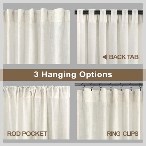 Pitalk Natural Linen Bedroom Curtains 63 Inch Length 2 Panels Back Tab Rod Pocket Sheer Light Filtering Semi Transparent Lightweight Ivory Cream Colored Curtain for Living Room Sand Beach Farmhouse Off White - Image 5