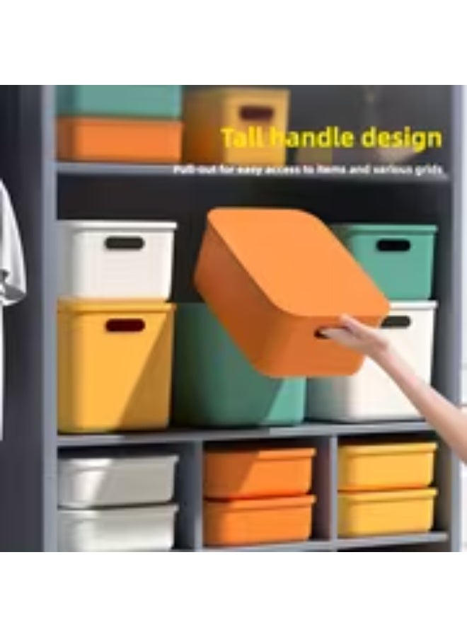 إيروريكس طقم 5 صناديق تخزين بلاستيكية كبيرة السعة مع أغطية قفل آمنة – منظمات PVC ثقيلة التحمل بحواف مستديرة مقاومة للغبار والرطوبة بألوان زاهية (برتقالي، أزرق، أصفر، أبيض، أسود) للمنزل والمكتب والخزانة والمخزن وتخزين الألعاب والملابس - Image 4