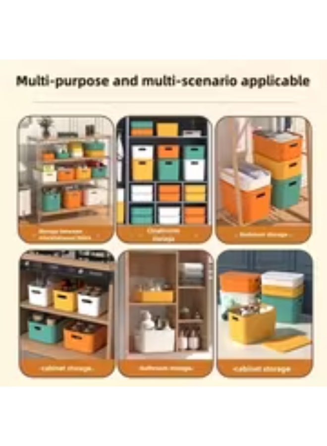إيروريكس طقم 5 صناديق تخزين بلاستيكية كبيرة السعة مع أغطية قفل آمنة – منظمات PVC ثقيلة التحمل بحواف مستديرة مقاومة للغبار والرطوبة بألوان زاهية (برتقالي، أزرق، أصفر، أبيض، أسود) للمنزل والمكتب والخزانة والمخزن وتخزين الألعاب والملابس - Image 3