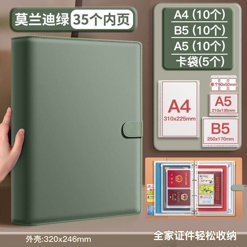 Leather Family Storage Bag Multifunctional A4 Data Loose-Leaf Storage Book Large Capacity Certificate Pregnancy Examination File Book - Image 1