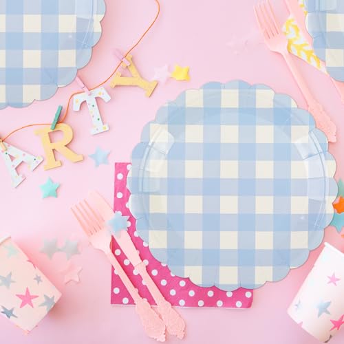 PUEVENYI 50PCS Light Blue Scalloped Paper Plates - 9Inch Striped Dessert Plates for Cake Salad Fruit Disposable Decorative Dinner Dessert Serving Plates for Birthday Baby Shower Wedding Party Supplies - Image 4
