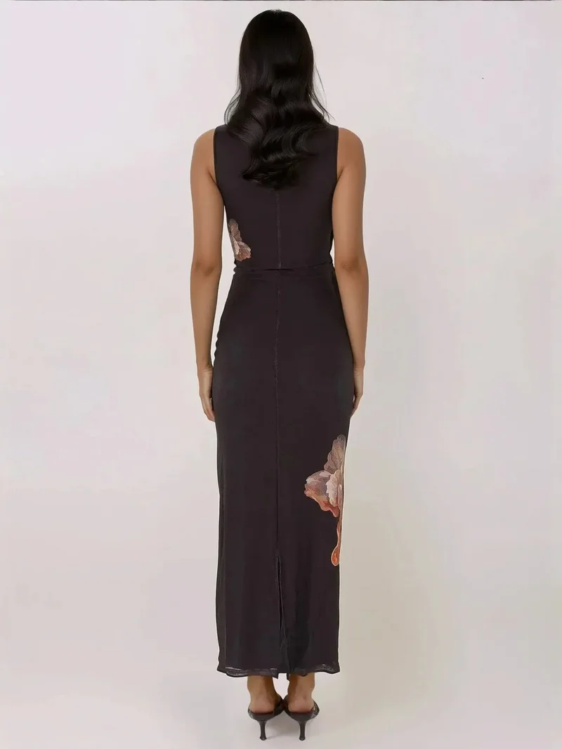 HICCUP Black Flowering Crew Neck Bodycon Dress for Women | Best Price UAE