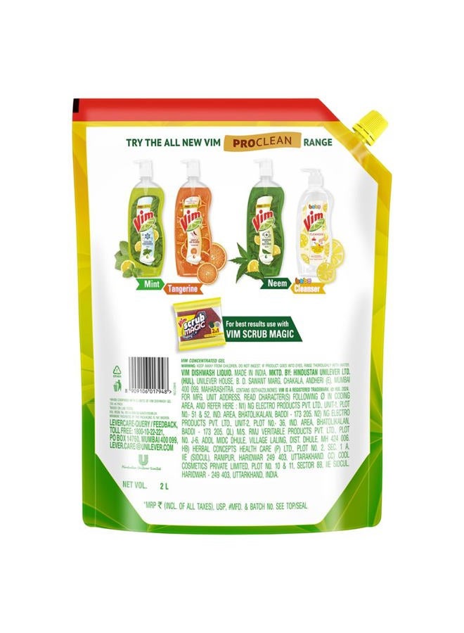 Vim Fresh Lemon Fragrance Dishwash Liquid Gel 2L Refill Pack|| Leaves No Residue|| Grease Cleaner For Utensils - Liquid Kitchen Soap Super Saver Offer - Image 2